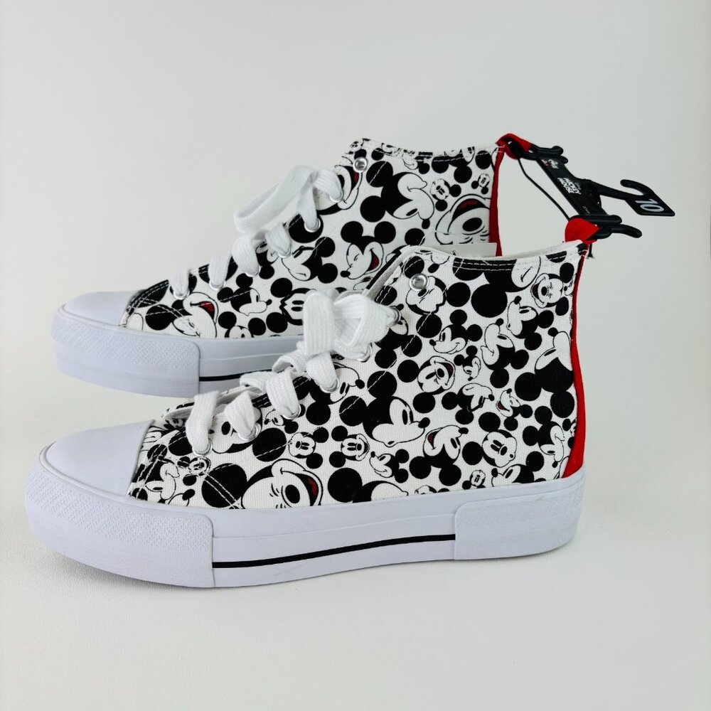 Disney Women's Mickey Mouse High-Top Lace-Up Sneakers Sz 10 Black white NWT